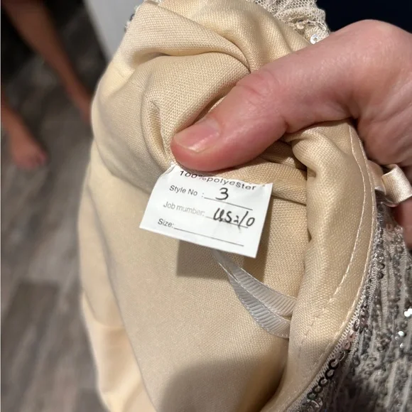 Sparkly Mermaid Cream Silver Evening Gown - Picture 4 of 5